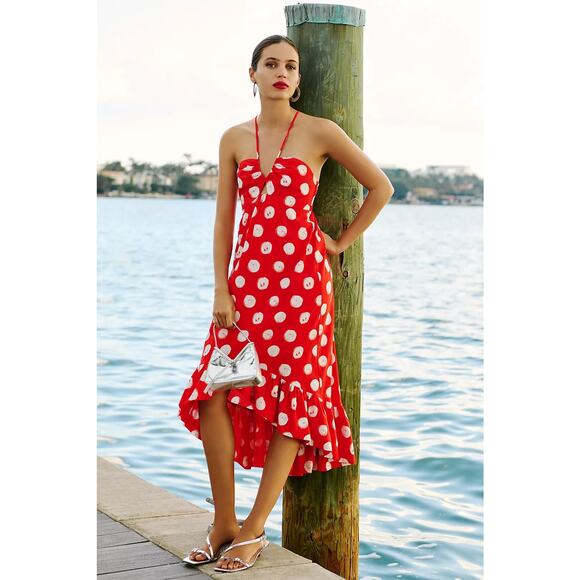 nwt ANTHROPOLOGIE PLENTY by TRACY REESE sz XL High Low ruffle dress red white - Picture 1 of 3